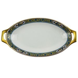 Thomas Bavaria Harvest Relish Tray Oval Serving Dish Fruit Blue Scrolls Gold Rim